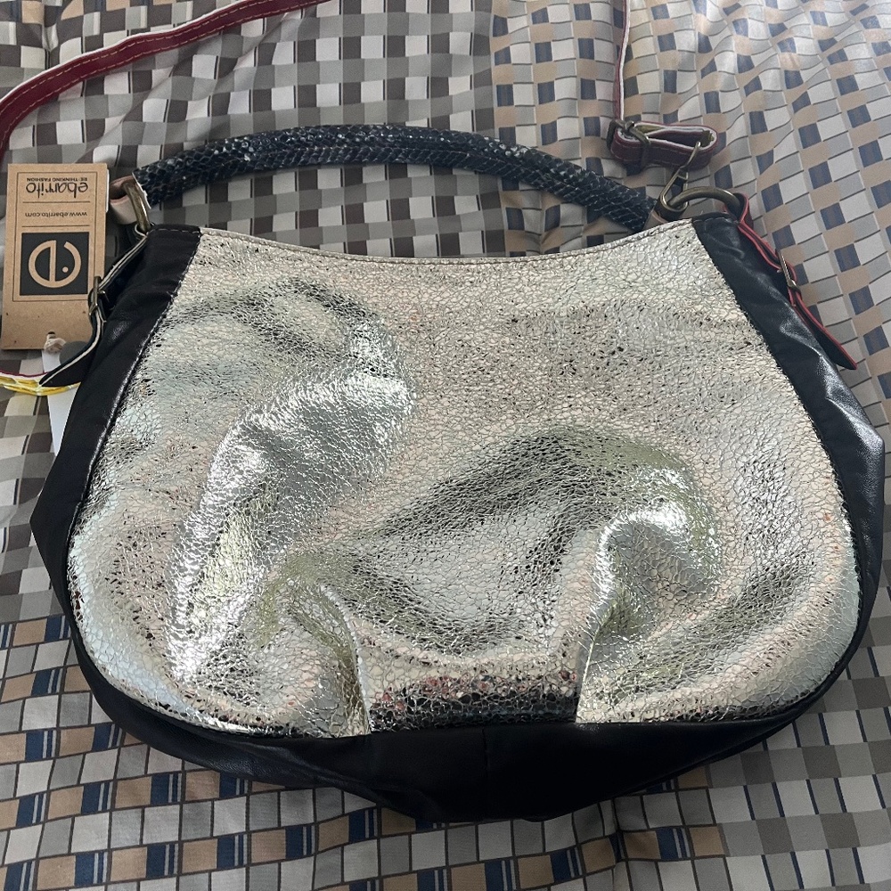 NWT- Silver- Gorgeous genuine leather made in Italy Ebarrito bag